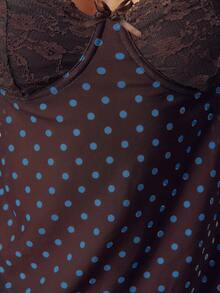 SHEIN BAE Camiseta de tirantes casual de estilo vacacional con lunares y encaje en contraste, adecuada para el uso diario en verano - Marrón Chocolate - Ver 7