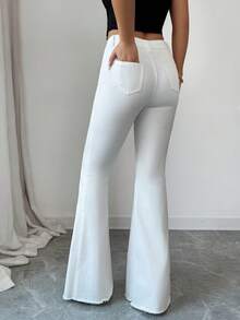 Elenzga Women's Mid-Rise Pocketed Button Casual Versatile Daily Wear Flare Jeans - White - View 2