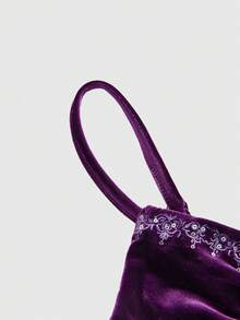 ROMWE Goth Spring/SummervacationWomen's Vintage Sequin Embroidered Velvet Camisole - Purple - View 4
