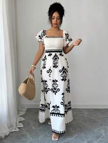 Elenzga Đầm dài mùa hè thanh lịch và thời trang dành cho nữ với họa tiết dệt. - Màu be - Xem 5