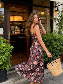 SHEIN PariChic Đầm maxi ôm dáng cổ chữ V tay bồng họa tiết hoa nhí mới dành cho nữ, lãng mạn và thanh lịch, thích hợp cho mùa xuân/hè. - Nhiều màu - Xem 2