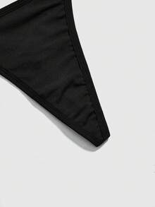 ROMWE 1pc Gothic Style Narrow Waist Round Ring Heart Buckle Thong Panty - Black - View 3