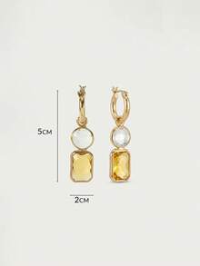 Glisma Women's Fashion Zirconia Pendant Earrings, Suitable For Daily Wear,Outfits,Old Money,Metallic/Texture,Gemstone,For Mom/Women/Girl/Mother,Premium,Vintage,Classy - Yellow - View 6