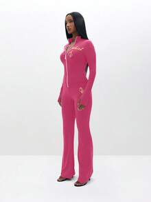 BABYPHAT 女士高腰喇叭裤，套穿式靴型弹力裤，复古印花阔腿裤脚 - 淡黃色 - 查看 3