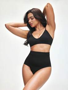 SHAPORA 女士无缝高腰塑形收腹内裤，提臀瘦腰塑身衣 - 黑色 - 查看 7