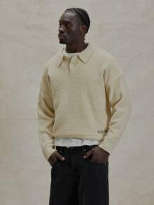 Musero Mohair Long Sleeve Button Through Polo Style Moahir Knit Jumper Branded Embroidery Detailing Spring Summer Essentials - Apricot - View 1