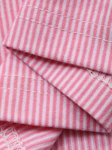 Dazy Plus Bộ đồ ngủ dệt kim 2 món, áo thun cổ tròn kẻ sọc ôm sát và quần dài rộng, màu hồng, thích hợp cho mùa xuân/hè. - Hồng - Xem 3