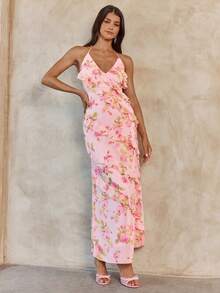 Enchnt 性感纯色无袖系带露背长裙，欧美时尚 - 粉色 - 查看 3