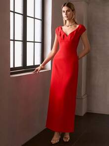 MOTF Soiréza SOLID SWEETHEART NECK FOLD PLEATED FITTED COCKTAIL DRESS - Red - View 7