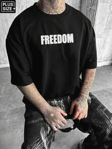 Manfinity LEGND Áo thun nam cỡ lớn, kiểu dáng thường ngày, in chữ, vai rớt, màu đen, thích hợp cho việc đi làm. - màu đen - Xem 2