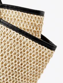 Viva Strut Ladies, Women Tote Bag, Straw Bag, Straw Woven Bag, Large Capacity, Fashionable, Elegant, Simple, Personalized, Versatile, For Beach, Vacation, Holiday, Summer, Seaside, Beach Party(The Bag Does Not Contain Pendants.) - Beige - View 7