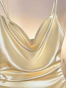 GlowEve Camiseta sin mangas con cuello drapeado y fruncido, adecuada para uso diario - Albaricoque - Ver 4