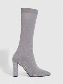 CUCCOO SZL Women Fashion High Heels Pointed Tops Shiny Ankle Boots Halloween, Christmas, Date Night Dresses Valentine's Day - Light Grey - View 8