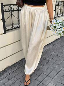 Lounesse 大码女式灯笼裤，日常百搭杏白色长裤，2026新款通勤休闲裤 - 杏色 - 查看 5