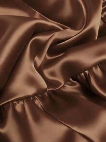 GlowEve Áo kiểu nữ mới, thiết kế xếp ly, khoét eo, tay ngắn, chất liệu dệt bóng, màu sắc tươi tắn, lưng xếp ly, thanh lịch, phù hợp cho công sở, mặc hàng ngày. - màu nâu - Xem 4