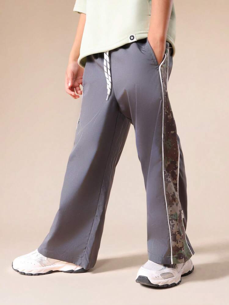 Wide Leg Pants With Camouflage Side Panels