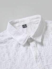 OTTIMOZO Bộ áo sơ mi nam tay ngắn dệt jacquard, cổ bẻ. - trắng - Xem 4