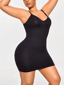 SHAPORA Plus Size Women Solid Color Camisole Bodycon Dress - Black - View 7