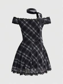 Spring/Summer Y2K Sweetness Casual Plaid Mini Dress For Women - Multicolor - View 2