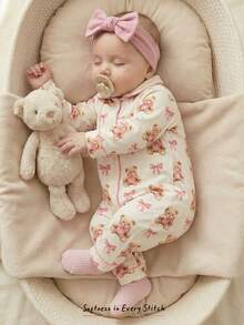 Cozy Pixies Newborn Baby Girl Cartoon Bear Pattern Knitted Soft Collar Long Sleeve Romper With Pants,Spring To Summer - Multicolor - View 1