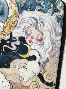 ROMWE Kawaii Sparkly Blue Adorable Cat Short Wallet With Cat Pendant - White-haired Girl - View 3