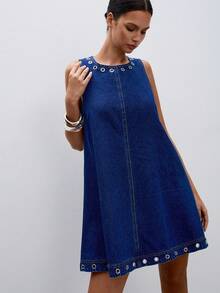 ATUI Studio Women's Round Neck Sleeveless Loose Fit Denim Dress - Blue - View 1