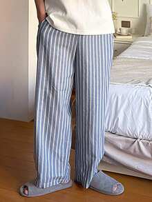 DAZY Pantalones de estar por casa con cintura elástica y rayas para hombre, primavera/verano - Azul - Ver 7