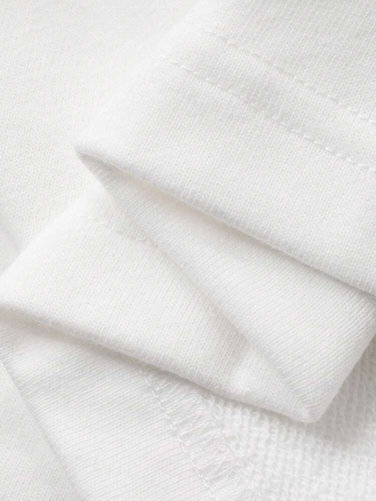 Men's Letter Print White Elastic Waist Shorts, Summer