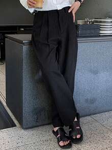DAZY Pantalones negros lisos para hombre con cintura ajustable, para primavera/verano - Negro - Ver 8