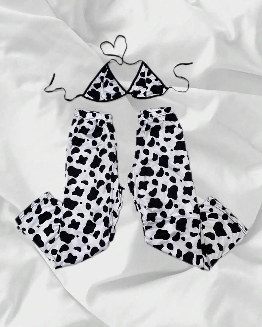 Dúo de pijama para pareja de vaquita - Blanco y Negro - Ver 1