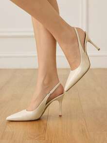 CUCCOO SZL 杏色尖头细高跟后系带露跟高跟鞋，简约时尚女式高跟鞋，适合婚礼、派对、宴会等场合。 - 米色 - 查看 2