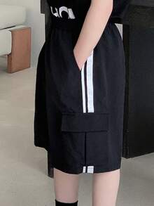 Dazy Kids 男童侧条纹工装口袋宽松短裤 - 黑色 - 查看 3