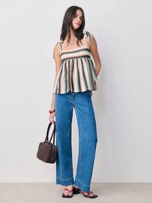 Nöista Zigzag Textured Knit Sleeveless Top With Adjustable Tie Straps. Spring, Summer, Boho, Festival, Summer Outfit, Woman. - Green - View 5