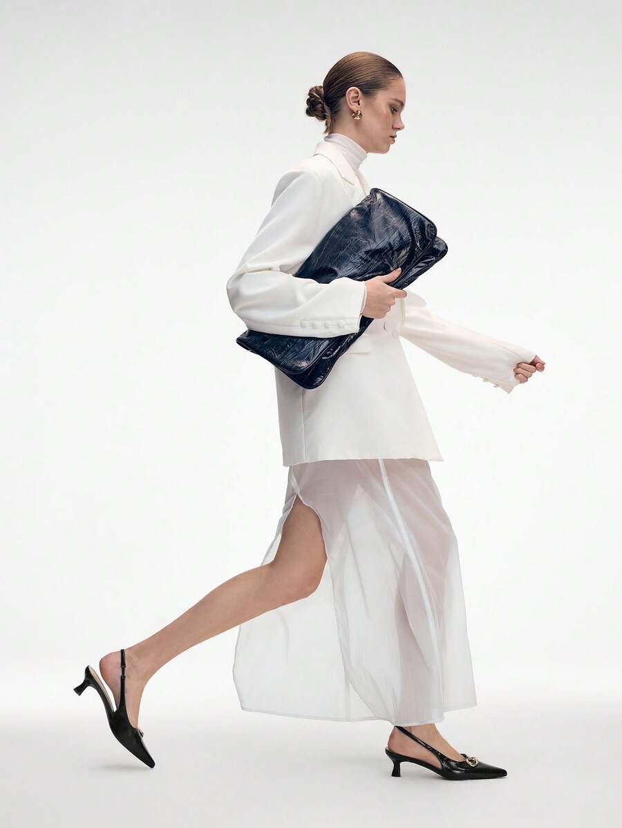 Mnmlis 女士尖头金属装饰时尚日常通勤高跟鞋 - 黑色 - 查看 1