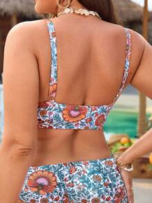 Swim Vcay 大码女式夏季沙滩印花性感比基尼上衣，适合大胸的印花比基尼上衣，大码泳装上衣，大码比基尼上衣，曲线身材泳装女式 - 彩色 - 查看 2