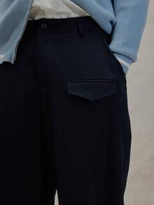 Smart Style Tailored Button Fastening Baggy Trouser Bottoms Front Triangle Pocket Detailing Pants Spring Summer Essentials - Navy Blue - View 5