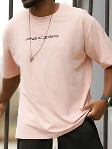 Heavens Edit Men's Fashionable Versatile Racing Culture Graphic Print Short Sleeve T-Shirt, 2000s Style - Pink - View 7