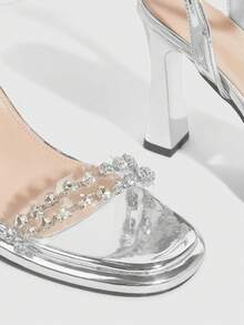 CUCCOO SZL Women's Fashionable Elegant Crystal Decorated High Heel Sandals Prom Heels Summer Shoes - Silver - View 6
