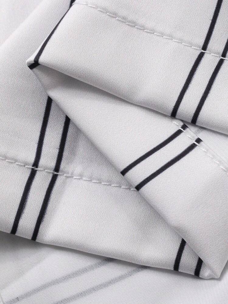 Summer Striped Multicolor Short Sleeve Shirt Paired With Patterned Embroidered Shorts Men Pajama Set