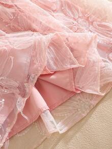 SHEIN 甜美公主风粉色弹力腰网纱半身裙，适合春夏穿着 - 粉色 - 查看 4