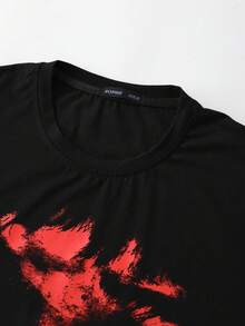 Anime 男士复古街头剪影热成像人物印花短袖T恤，夏季款 - 黑色 - 查看 5