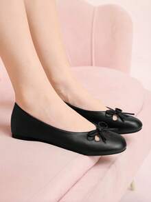 CUCCOO DOLLMOD French Round Head Soft Sole Hollow Ballet Shoes Women's Fashion Women Wear One Pedal Comfortable Soft Sole Low Vamp Temperament Velvet Versatile Flat Sole Shoe Valentine's Day - Black - View 4