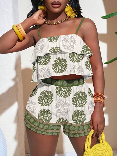 Slaydiva 2025夏季新音乐节、复活节、圣帕特里克节、西部风情、游牧风、生日派对、毕业典礼、学生、日常休闲、休闲、度假、邮轮旅行、海滩、日光浴、爆款双层荷叶边吊带橙色女式套装