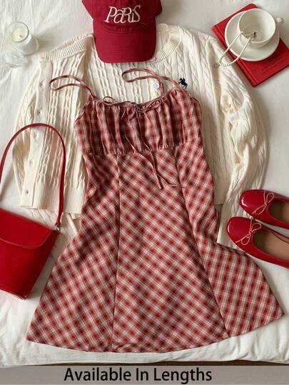 SHEIN Tall CURVE 大码女式夏季休闲格子印花连衣裙