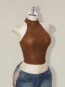 SHEIN ICON 女士Y2K时尚修身休闲露背上衣 - 咖啡棕 - 查看 7