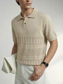 Manfinity Homme Herren einfarbiges minimalistisches gestricktes Kurzarmoberteil - Khaki - Übersicht 5