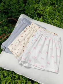 Comfortcana Bộ 3 món quần short dệt kim mùa hè họa tiết hoa anh đào nhỏ, quần short cạp thấp in hoa, quần short cạp chun, quần ngủ, quần short mặc nhà, quần short ngủ nữ, bộ quần short ngủ. - Nhiều màu - Xem 7