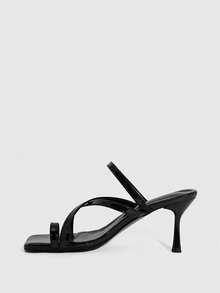 CUCCOO SZL Women's Square Toe Casual High Heel Slide Sandals Spring Shoes - Black - View 4