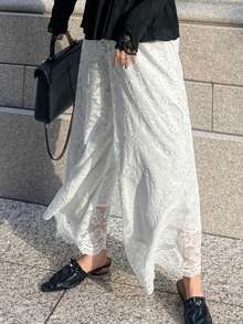 FRIFUL Women's Solid Color Sheer Lace Loose Casual Pants, Suitable For Spring And Summer - Beige - View 5