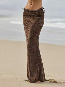 Aralina Mesh Sheer Summer Spring Swim Vacation Beach Cover Up Maxi Tube Skirt Sexy - Brown - View 3